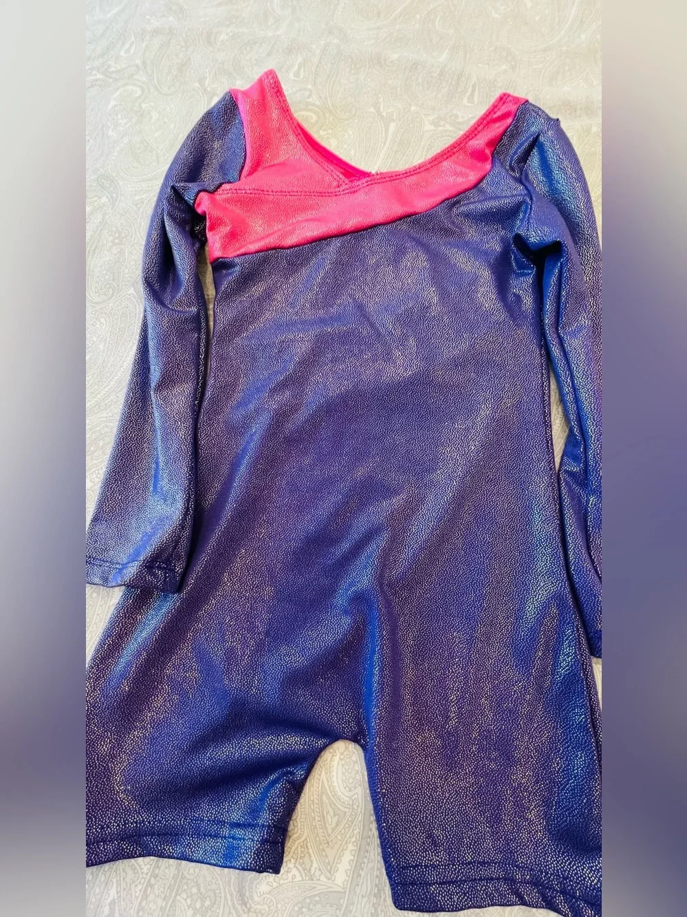 Girls Metallic Purple & Pink Gymnastics Leotard Bodysuit for girls length 110 cm